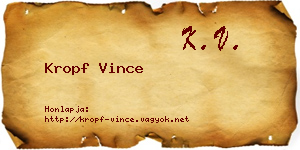 Kropf Vince névjegykártya